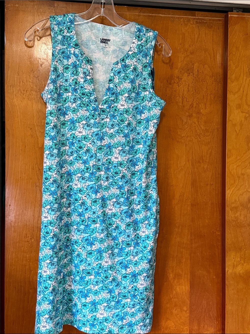 Lands' End Aqua and White Floral Sleeveless Shift Dress XS NWT